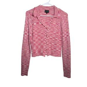 Major Label Group Sweater Women's Large Pink Cropped Cardigan Knit Top